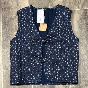 Blu Pepper Navy Floral Quilted Tie Front Vest
